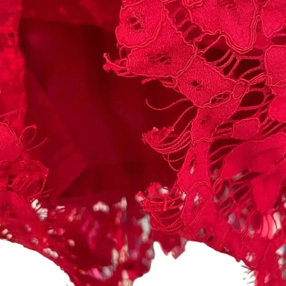 Lulu's Red Floral Lace Dress Bell Sleeve Sheath - Picture 6 of 10